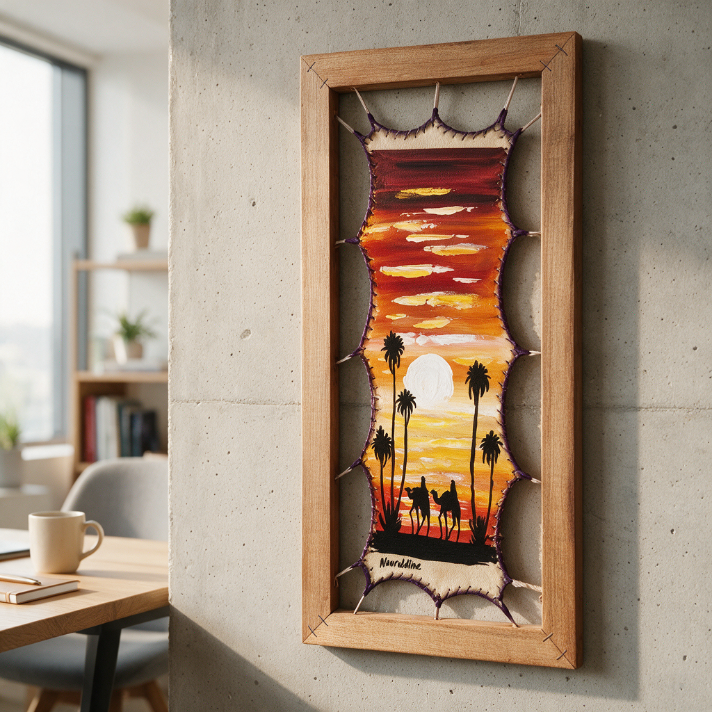 BLUE SAHARA NIGHT Leather Art: Goat Skin Framed