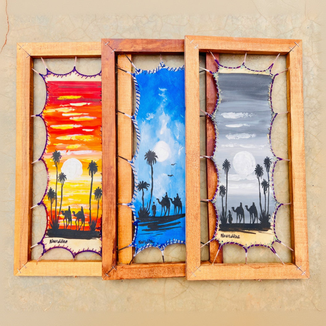 BLUE SAHARA NIGHT Leather Art: Goat Skin Framed
