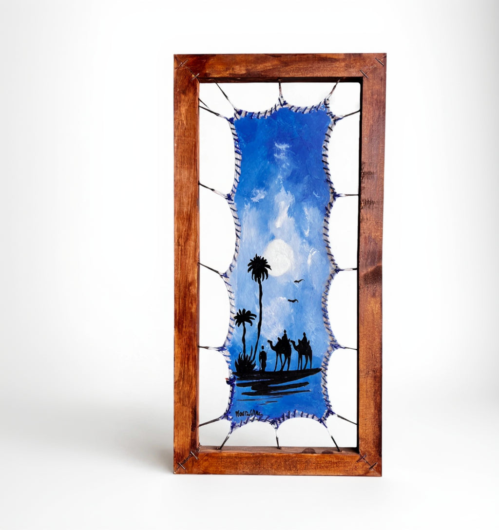 BLUE SAHARA NIGHT Leather Art: Goat Skin Framed