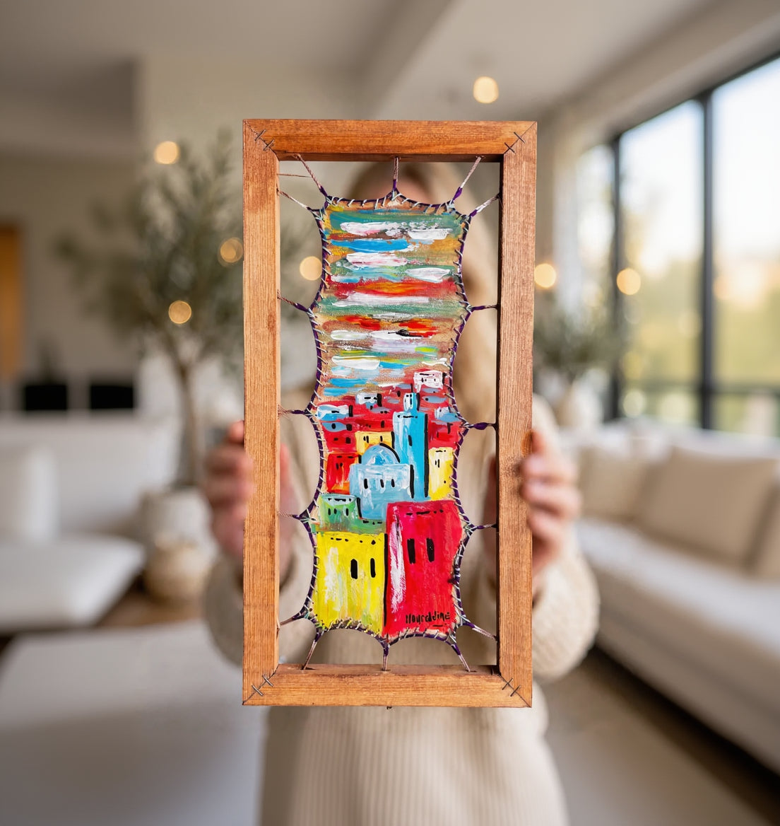 BLUE SAHARA NIGHT Leather Art: Goat Skin Framed